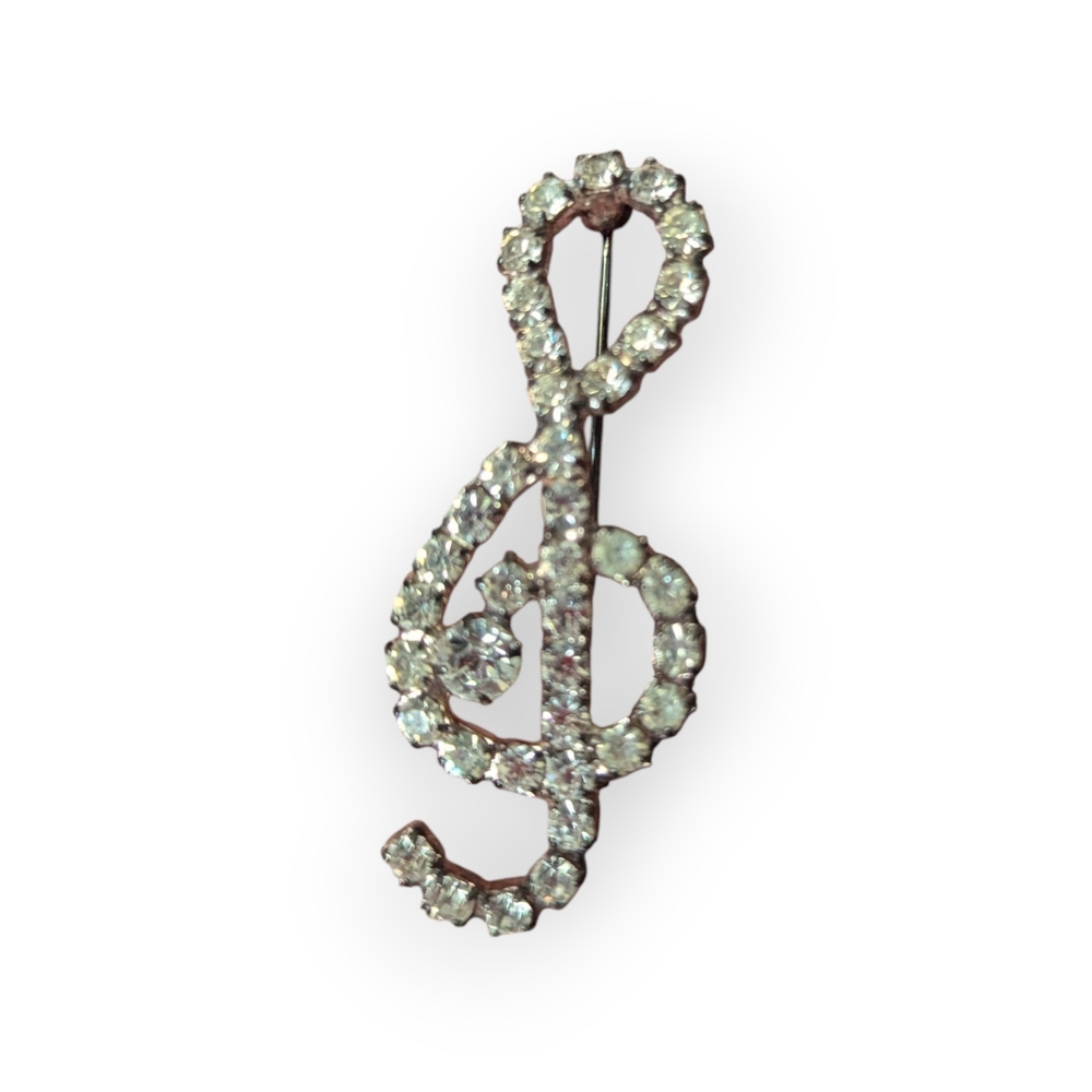Vintage Treble Clef Costume Jewelry Brooch Silver Plated